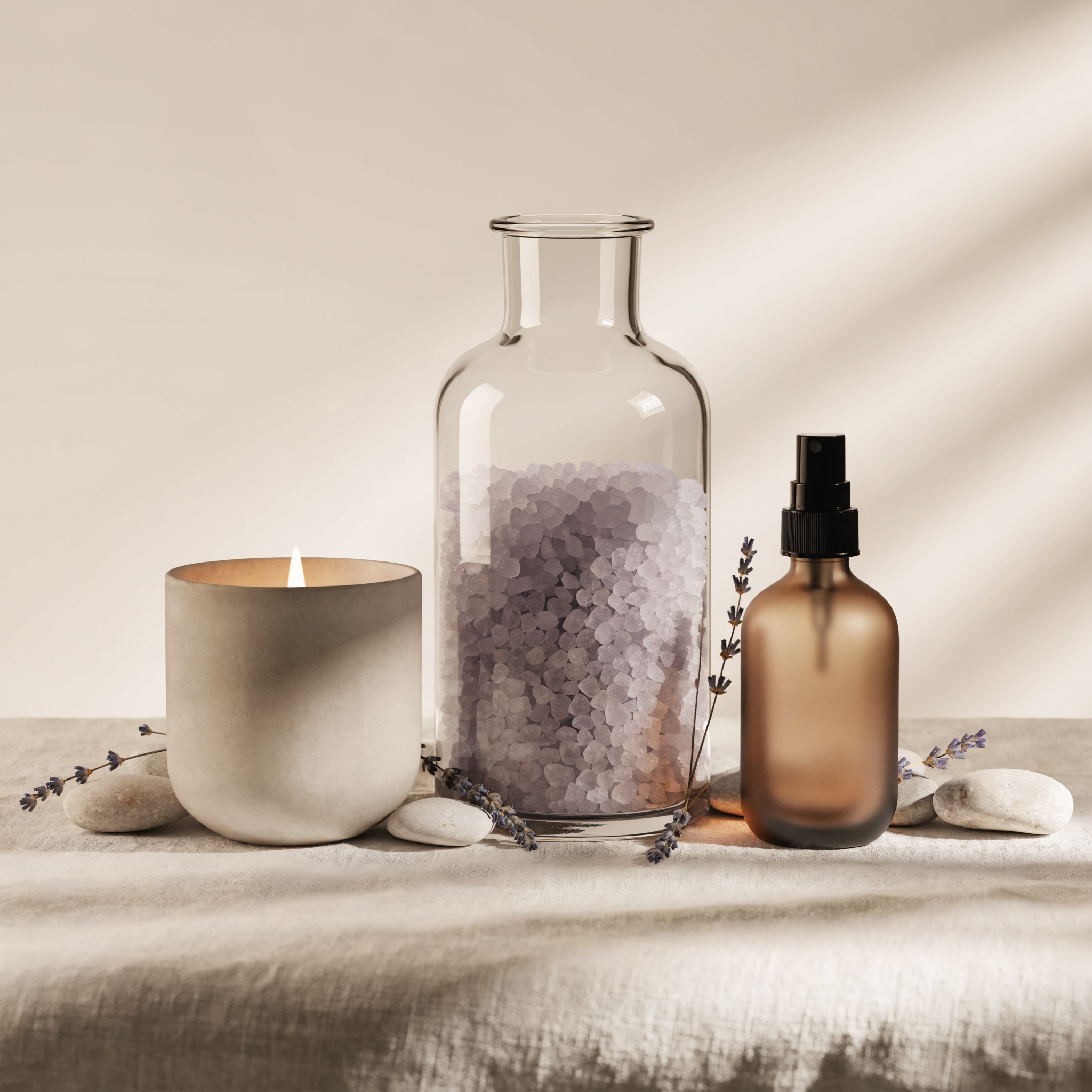 Coffret Rituel Détente Maison — bougie de massage, sel de bain et spray d'oreiller